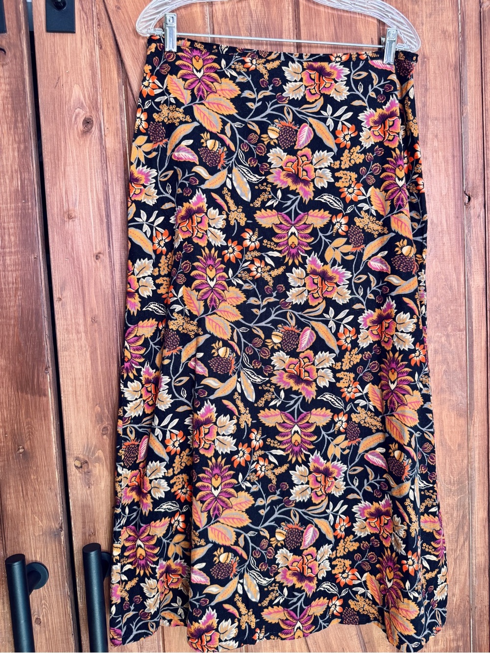 Vintage White Stag Black Maxi Skirt Corduroy Orange Fall Floral Pattern - Picture 3 of 5